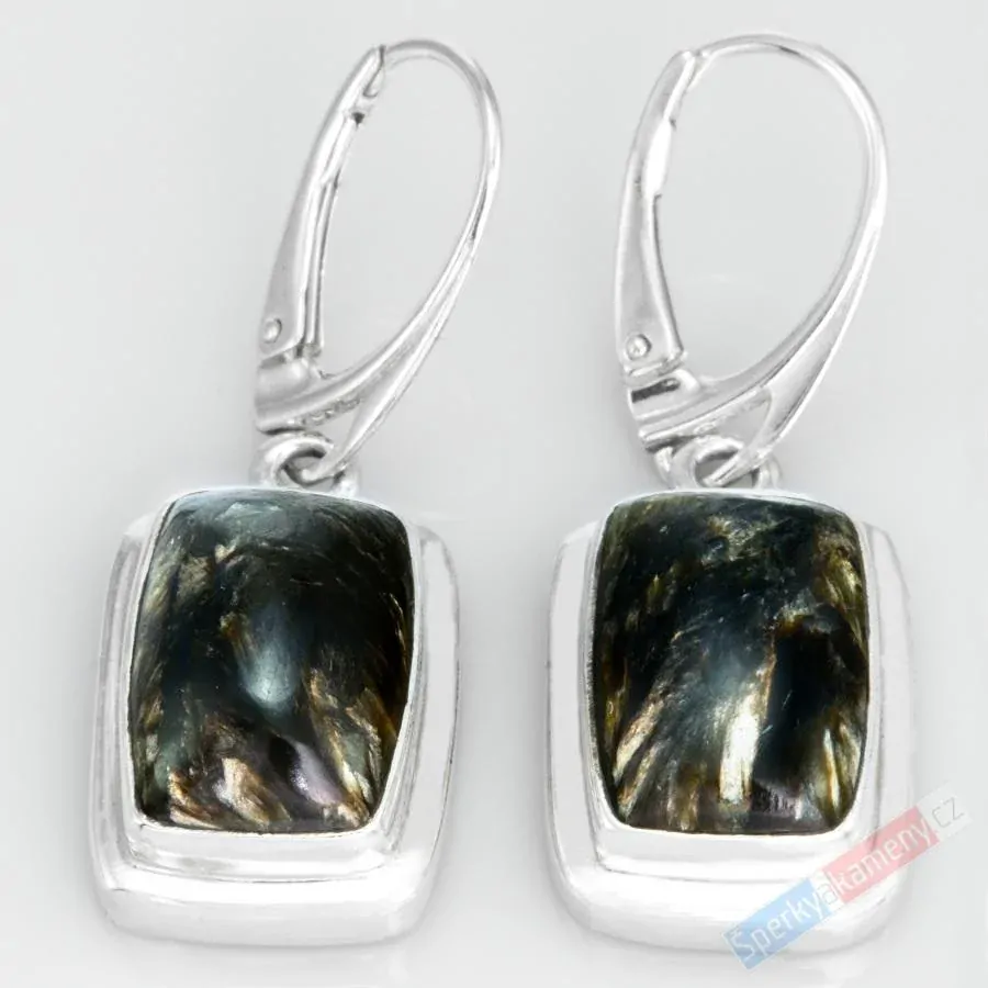 Stříbrné náušnice (Ag 925/1000) s tmavým astrofylitem QA, cca 18 x 13 mm, RARITA (ASF4840U)