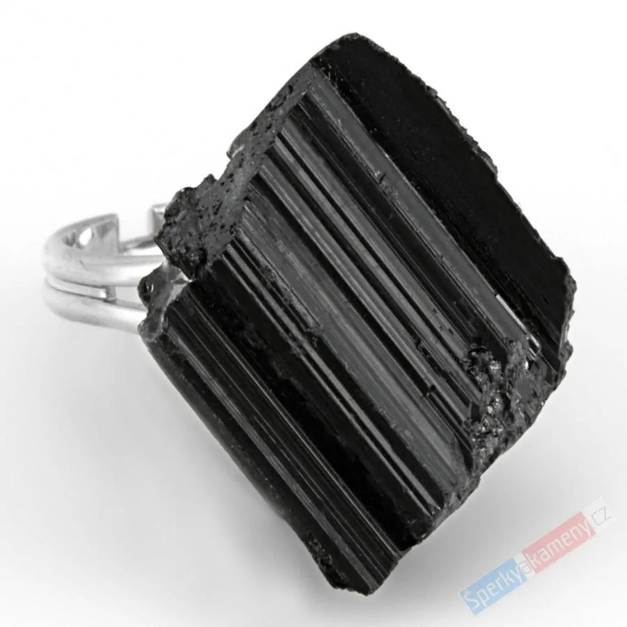 Prsten z krystalu turmalínu skorylu QA, vel. kamene cca 22 x 19 mm (TU1334R)