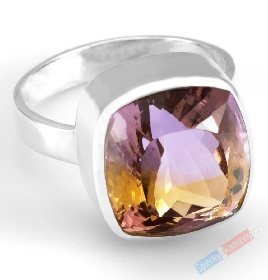 Unisex stříbrný prsten (Ag 925/1000) s broušeným ametrínem QAA, vel. kamene cca 17 x 16 mm, "krása zapadajícího slunce", RARITA (AC1514R)