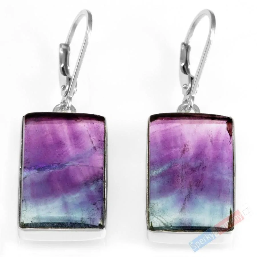 Stříbrné náušnice (Ag 925/1000) s fluoritem QA, cca 21 x 13 mm, nádherné probarvení (FL5442U)