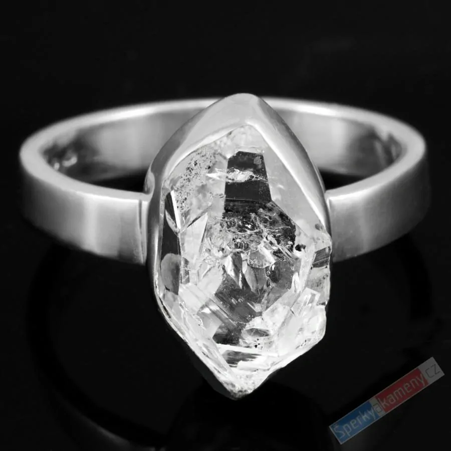 Stříbrný prsten (Ag 925/1000) s křišťálem Herkimer QA, vel. kamene cca 15 x 10 mm, POUZE VELIKOST 57, RARITA (KRH6052R)