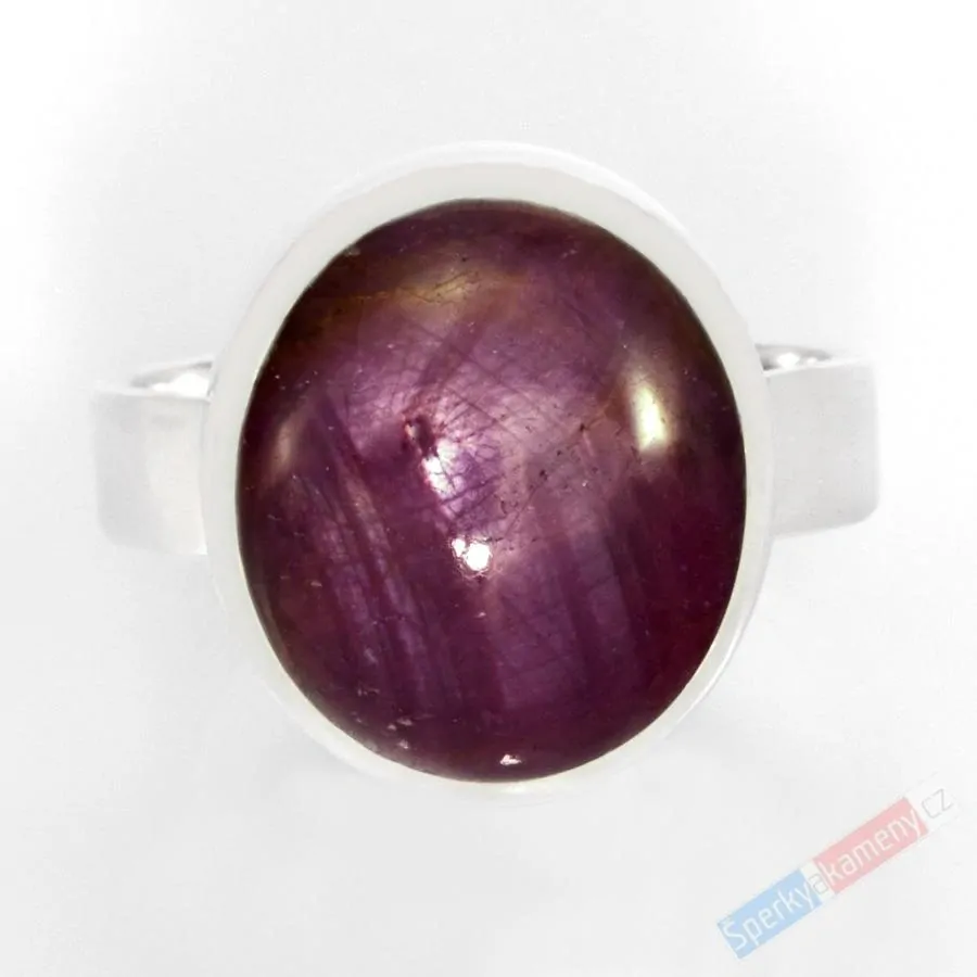 Stříbrný prsten (Ag 925/1000) s asterickým rubínem QA, vel. kamene cca 14 x 11 mm, RARITA (RU7875RA)