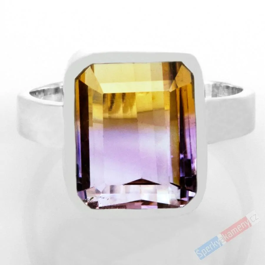 Unisex stříbrný prsten (Ag 925/1000) s broušeným ametrínem QAA, vel. kamene cca 15 x 13 mm, "krása zapadajícího slunce", RARITA (AC1515R)