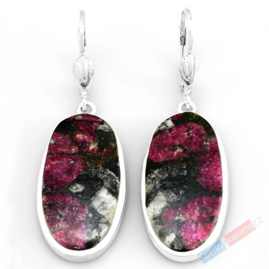 Stříbrné náušnice (Ag 925/1000) s eudialitem QA, ovály cca 31 x 16 mm, RARITA (ED1212U)