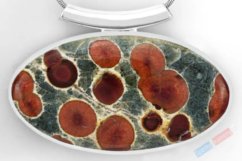 Velký stříbrný přívěsek (Ag 925/1000) s Peanut Wood Jasper QA, ovál cca 30 x 54 mm, "oříšková čokoláda", RARITA (JWP2117P)