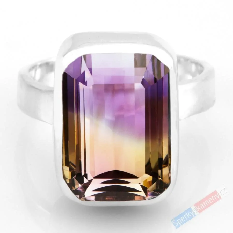 Unisex stříbrný prsten (Ag 925/1000) s broušeným ametrínem QAA, vel. kamene cca 17 x 13 mm, "krása zapadajícího slunce", RARITA (AC1516R)