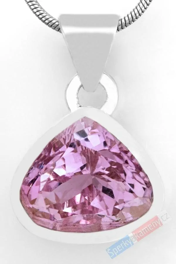 Stříbrný přívěsek (Ag 925/1000) s broušeným kunzitem QAA, cca 15 x 17 mm, nádherná barva a brus, RARITA (KT5001P)