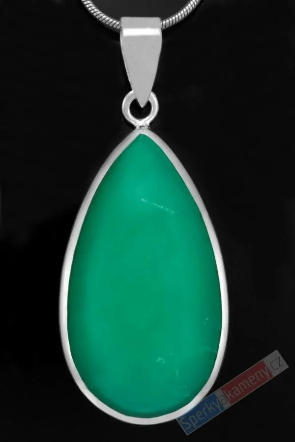 Stříbrný přívěsek (Ag 925/1000) s chryzoprasem QA, kapka cca 37 x 21 mm, RARITA (CHR2118P)
