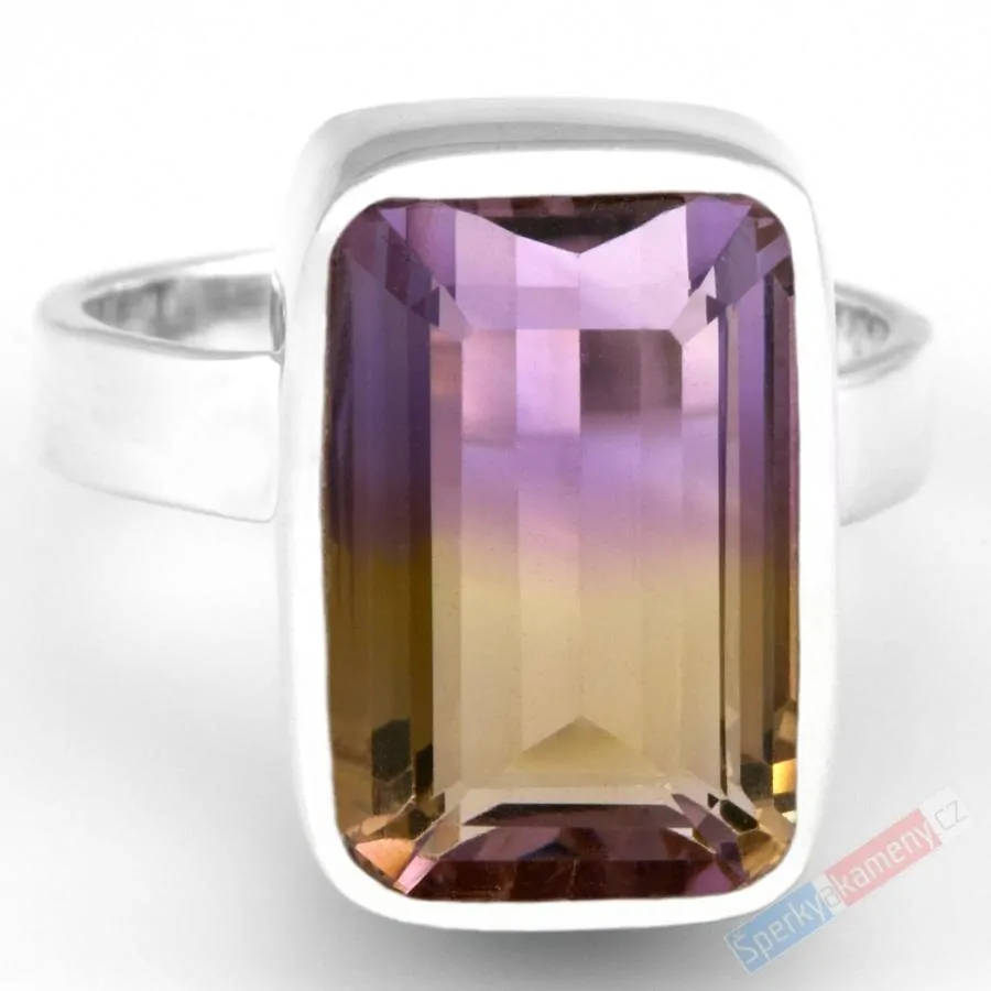 Stříbrný prsten (Ag 925/1000) s broušeným ametrínem QAA, vel. kamene cca 18 x 13 mm, "krása zapadajícího slunce", RARITA (AC1518R)