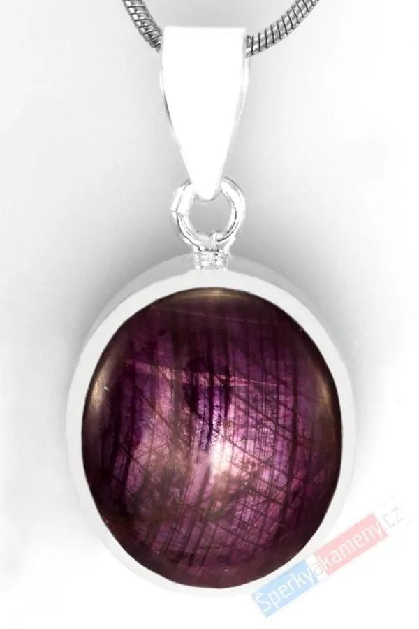 Stříbrný přívěsek (Ag 925/1000) s asterickým rubínem QA, ovál cca 24 x 20 mm, "andělský kámen", RARITA (RU2117PA)