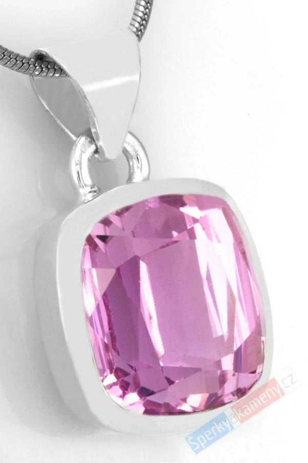 Stříbrný přívěsek (Ag 925/1000) s broušeným kunzitem QAA, cca 17 x 15 mm, nádherná barva a krásný brus, RARITA (KT5501P)