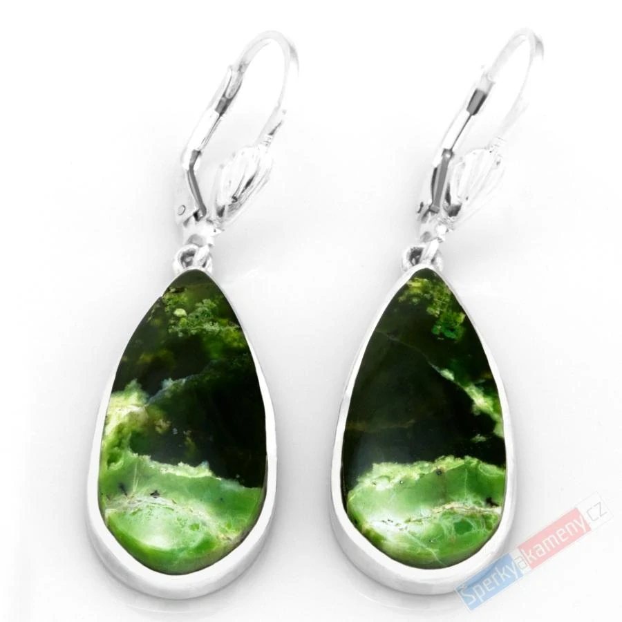 Stříbrné náušnice (Ag 925/1000) s chromchalcedonem QA, kapky cca 26 x 14 mm, RARITA (CHN2504U)