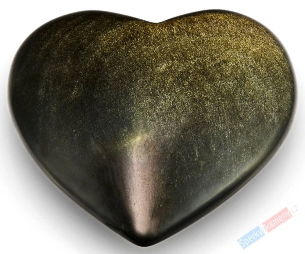 Větší chmatka ve tvaru srdce ze zlatistvého obsidiánu QA, velikost cca 50 x 55 mm (OB2299SR)