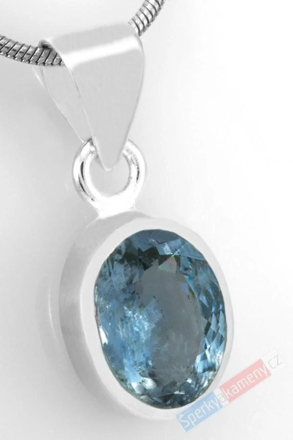 Unisex stříbrný minimalistický přívěsek (Ag 925/1000) s broušeným turmalínem indigolitem QA, oválek cca 13 x 10 mm (TI1511P)