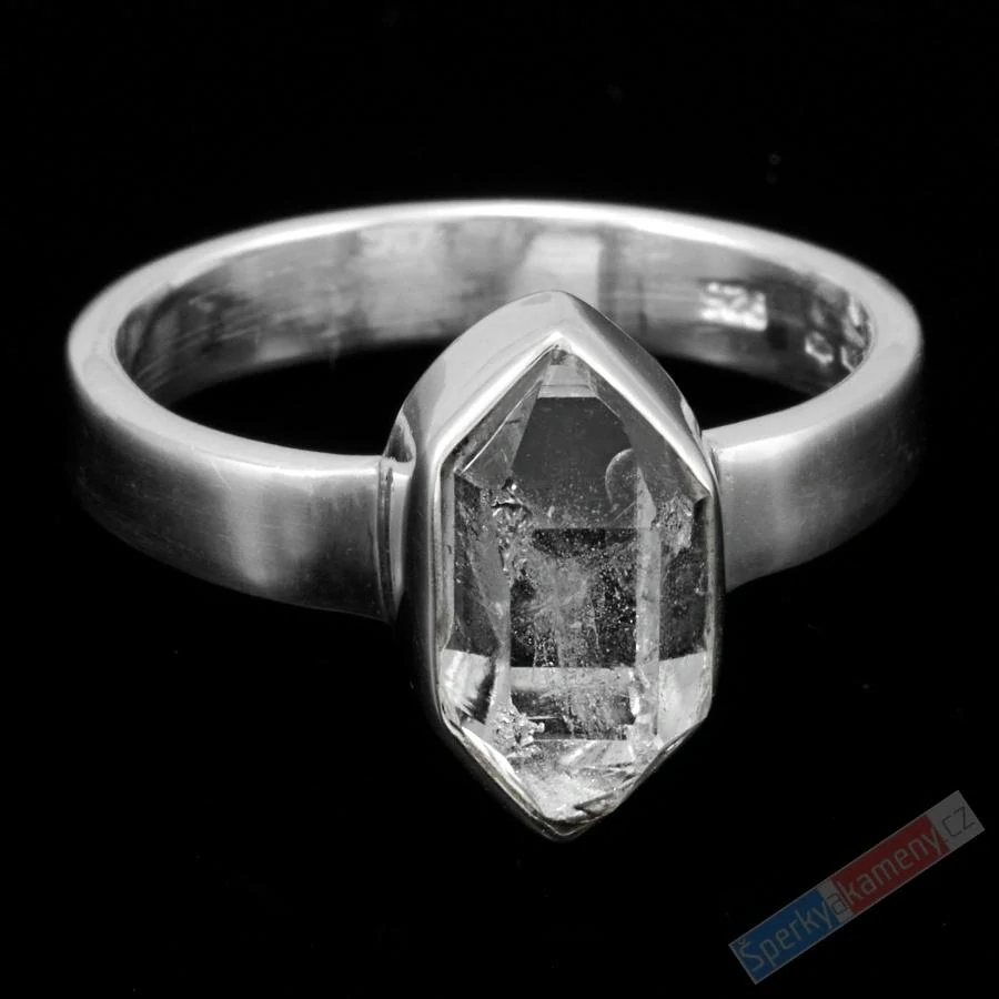Stříbrný prsten (Ag 925/1000) s křišťálem Herkimer QA, vel. kamene cca 13 x 8 mm, POUZE VELIKOST 55, RARITA (KRH7869R)