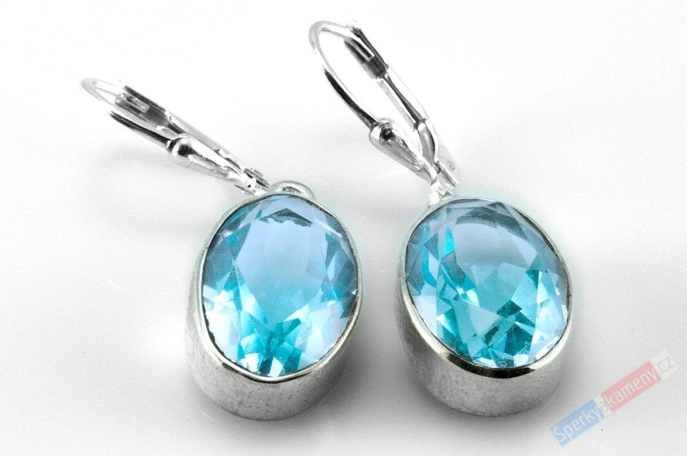 Stříbrné náušnice (Ag 925/1000) se Sky Blue topazy QA, ovály 13 x 9 mm (TP9317U)