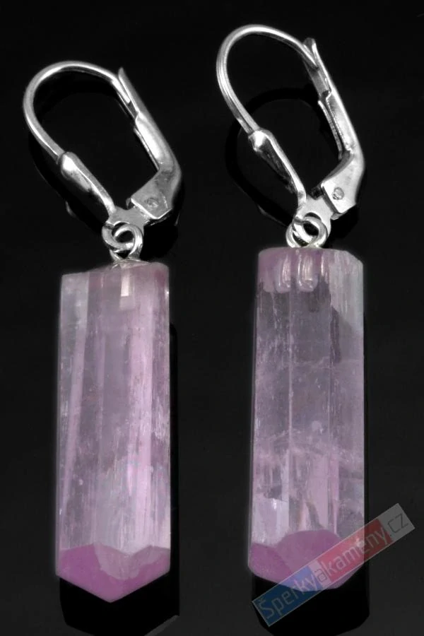 Náušnice z kunzitu QAA, stříbro Ag 925/1000, cca 25 x 8 mm, nádherná barva, RARITA (KT9095U)
