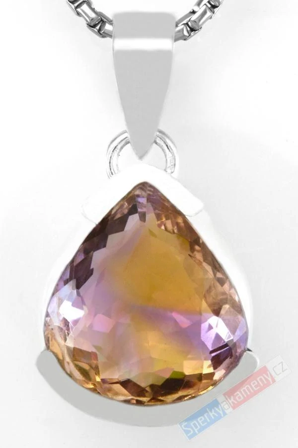 Unisex stříbrný přívěsek (Ag 925/1000) s broušeným ametrínem QAA, kapka cca 20 x 17 mm, "krása zapadajícího slunce", RARITA (AC1515P)