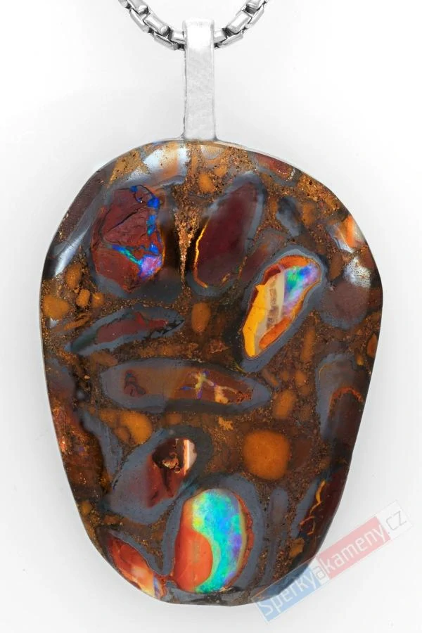 Unisex přívěsek z boulder opálu QA, stříbro Ag 925/1000, cca 37 x 27 mm, "kámen síly, prosperity a štěstí", RARITA (OBO3267P)