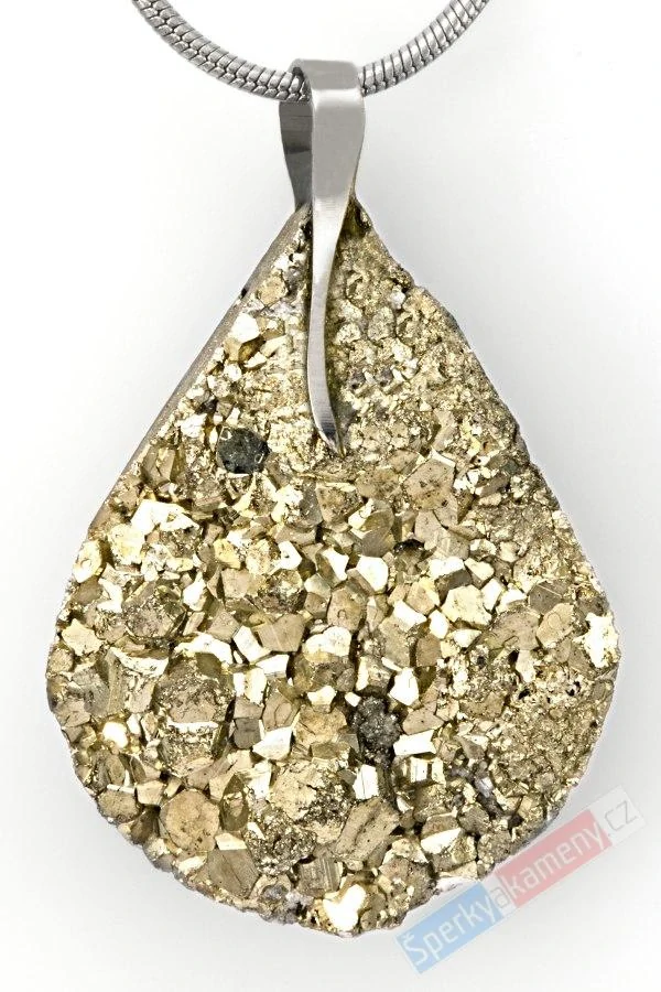 Přívěsek z pyritu QA, kapka cca 30 x 22 mm (PY1511P)