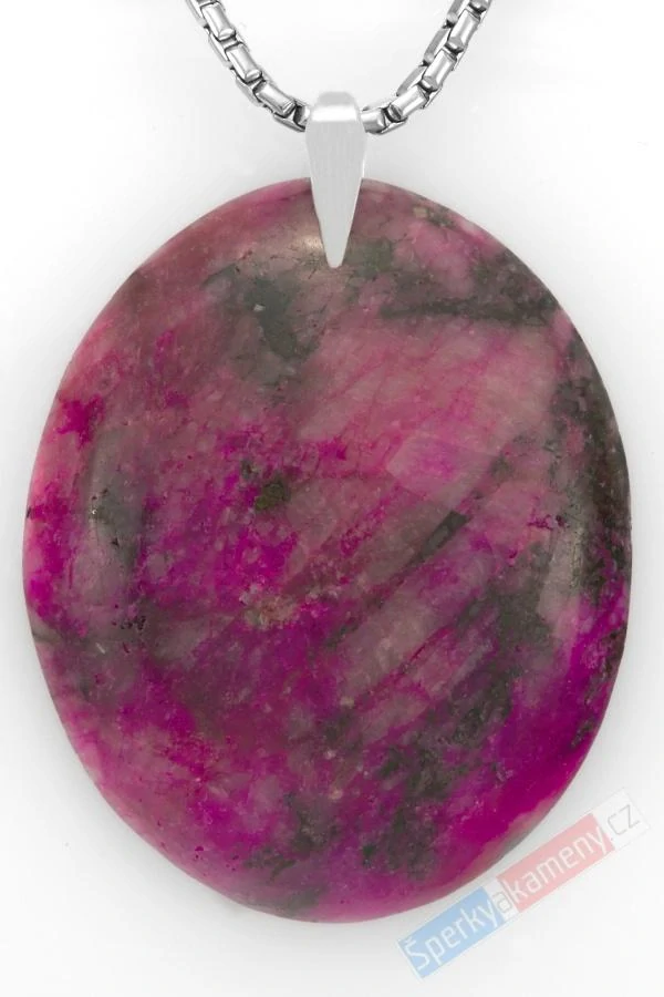 Přívěsek z kobaltového kalcitu QAA, ovál cca 38 x 31 mm, stříbro Ag 925/1000, nádherná sytá pink barva, RARITA (KKC8929P)