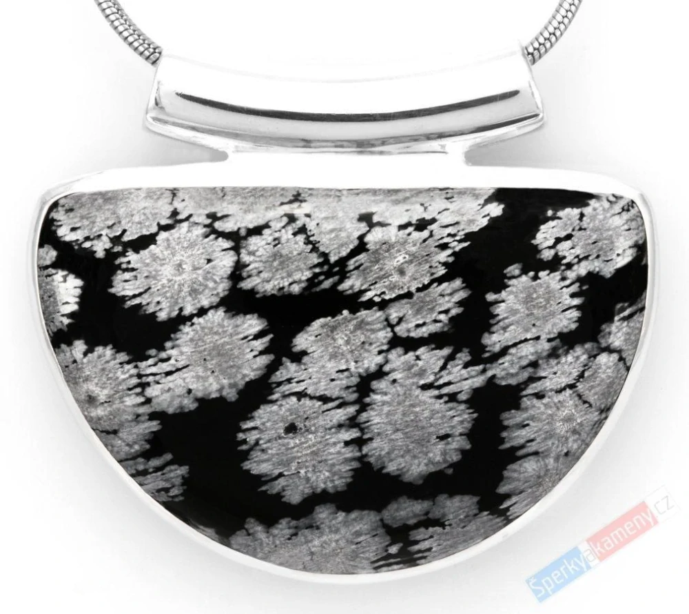 Unisex stříbrný přívěsek (Ag 925/1000) se sněžným obsidiánem QAA, cca 25 x 37 mm (OB1028P)