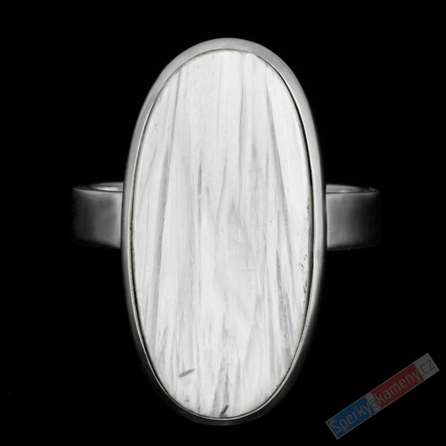Stříbrný prsten (Ag 925/1000) s bílým skolecitem QAA, vel. kamene cca 26 x 14 mm, "andělská křídla", RARITA (SC6052R)