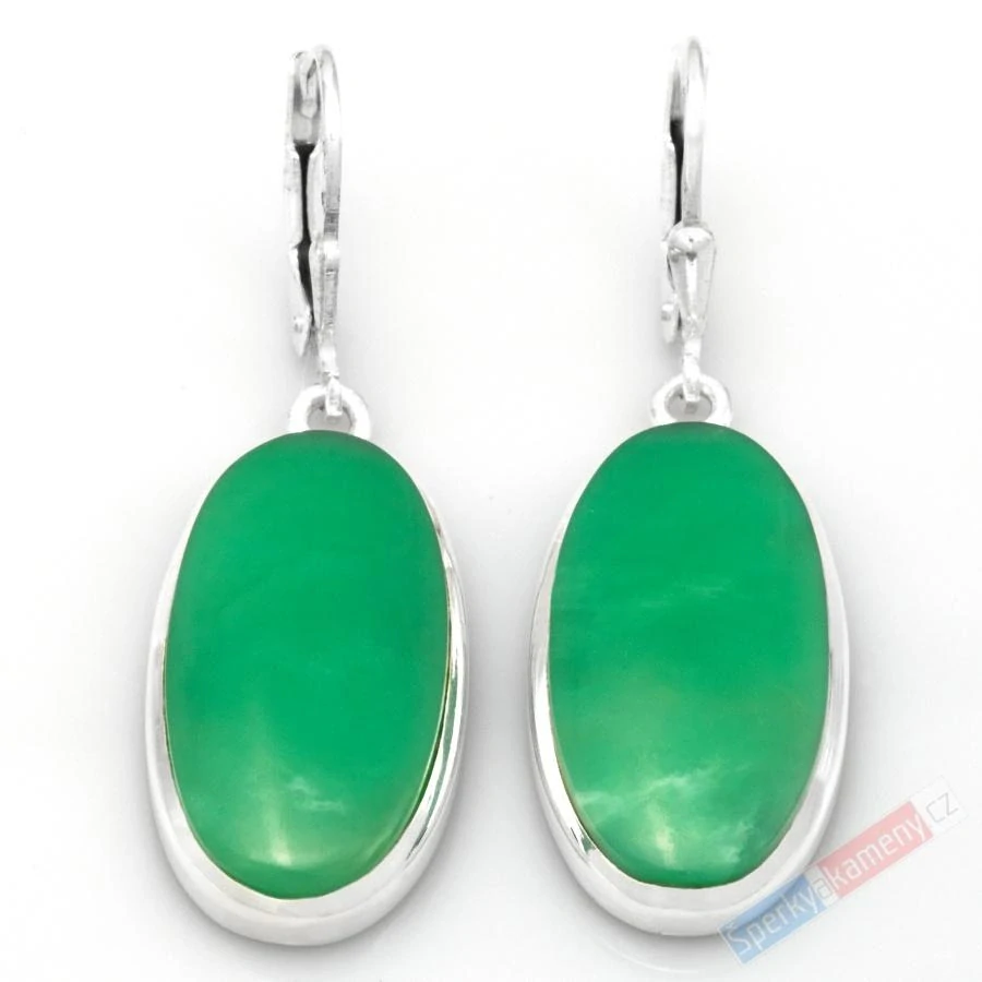 Stříbrné náušnice (Ag 925/1000) s chryzoprasem QAA, ovály cca 24 x 13 mm, RARITA (CHR1214U)