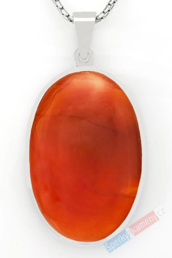 Větší stříbrný přívěsek (Ag 925/1000) s karneolem QAA, ovál cca 41 x 29 mm, nádherná barva, "když pomeranče zrají" (KA1936P)