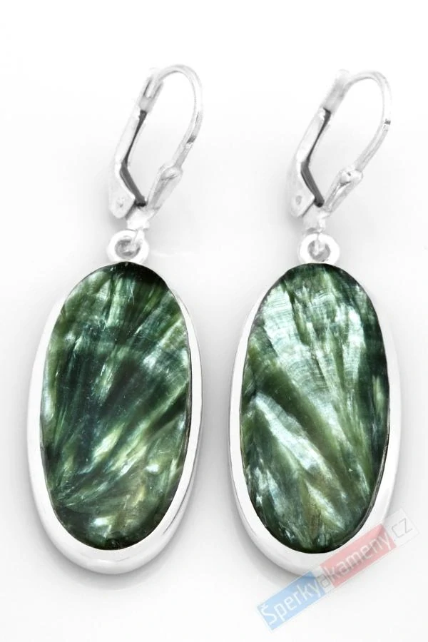Stříbrné náušnice (Ag 925/1000) se serafinitem QAA, ovály cca 28 x 14 mm, RARITA (SF9086U)
