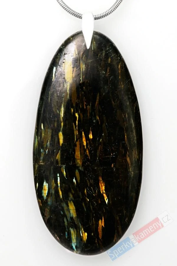 Velký přívěsek z nummitu QAA, stříbro Ag 925/1000, ovál cca 54 x 27 mm, RARITA (NT1715P)