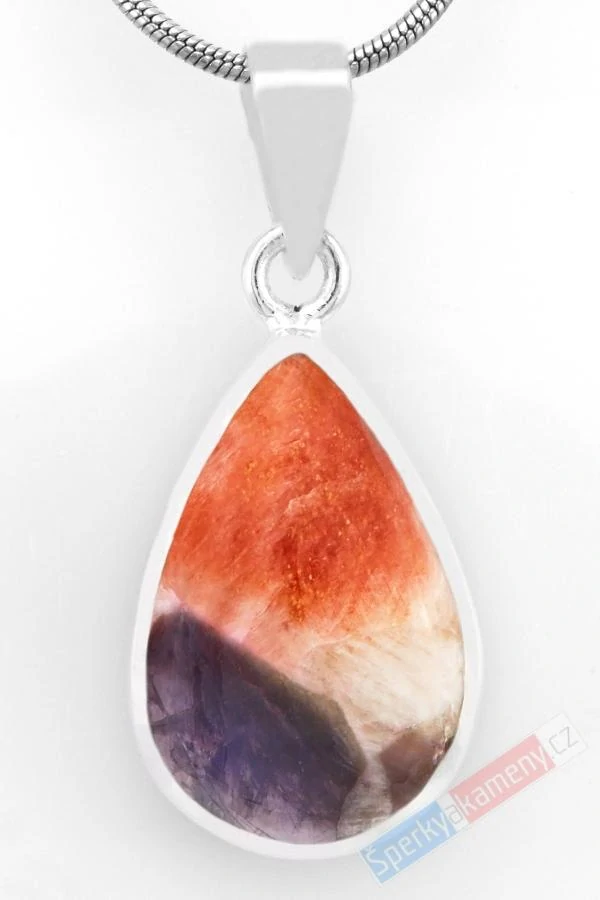 Unisex stříbrný přívěsek (Ag 925/1000) s iolitem a slunečním kamenem QAA, kapka cca 21 x 15 mm, "když nad mořem svítá", RARITA (LIS6655P)