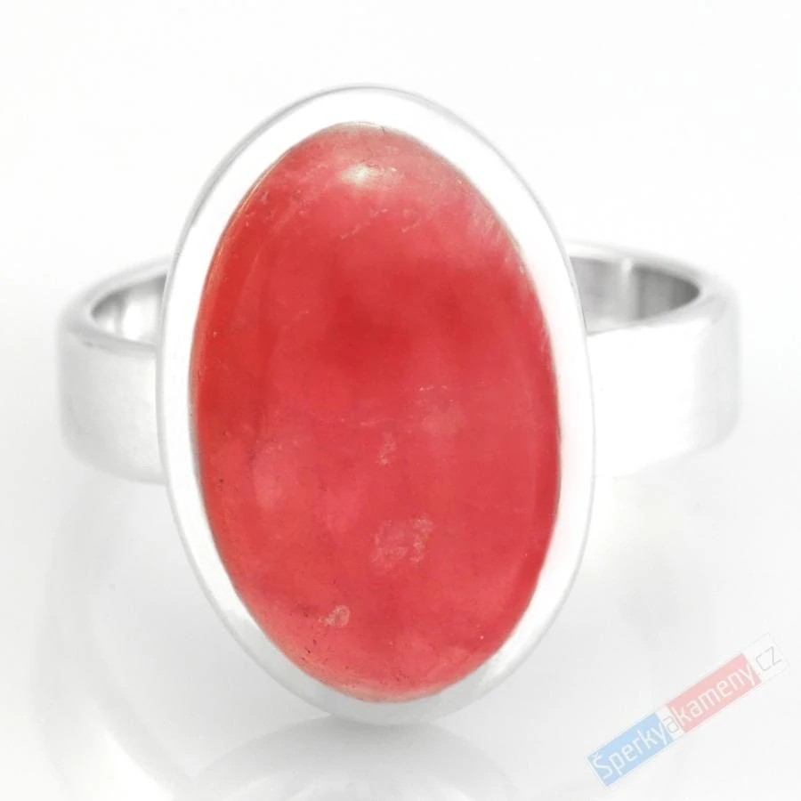 Stříbrný prsten (Ag 925/1000) s rodochrozitem QAA, vel. kamene cca 18 x 12 mm, krásná sytá barva, "kráska z rodu Inků" (RCH9083R)