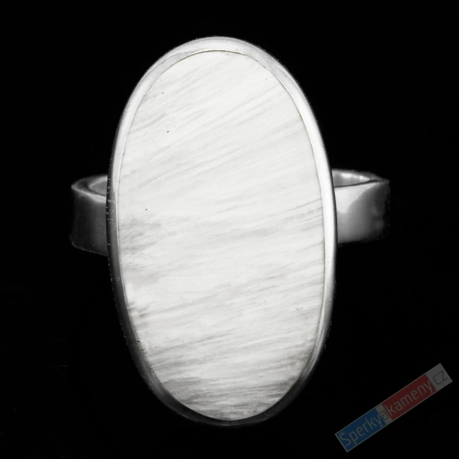 Stříbrný prsten (Ag 925/1000) s bílým skolecitem QAA, vel. kamene cca 25 x 15 mm, "andělská křídla", RARITA (SC6056R)