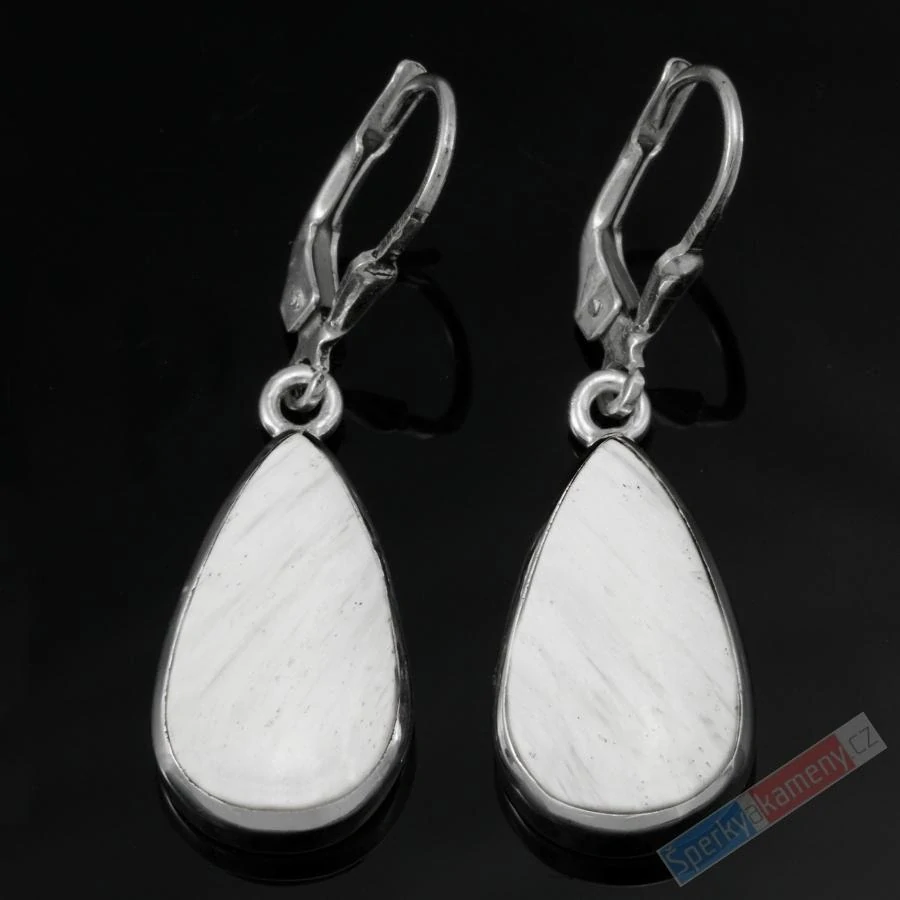 Stříbrné náušnice (Ag 925/1000) s bílým skolecitem QA, kapky cca 19 x 11 mm, "andělská křídla", RARITA (SC7267U)