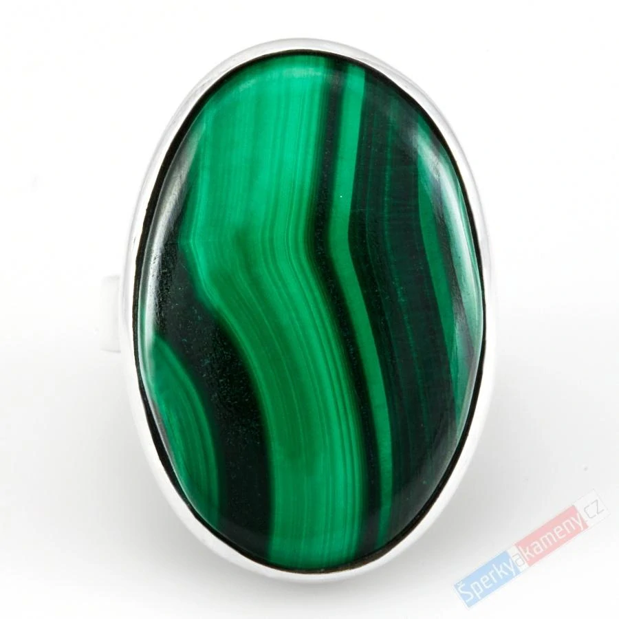 Stříbrný prsten (Ag 925/1000) s malachitem QAA, vel. kamene cca 27 x 19 mm (MA7266R)