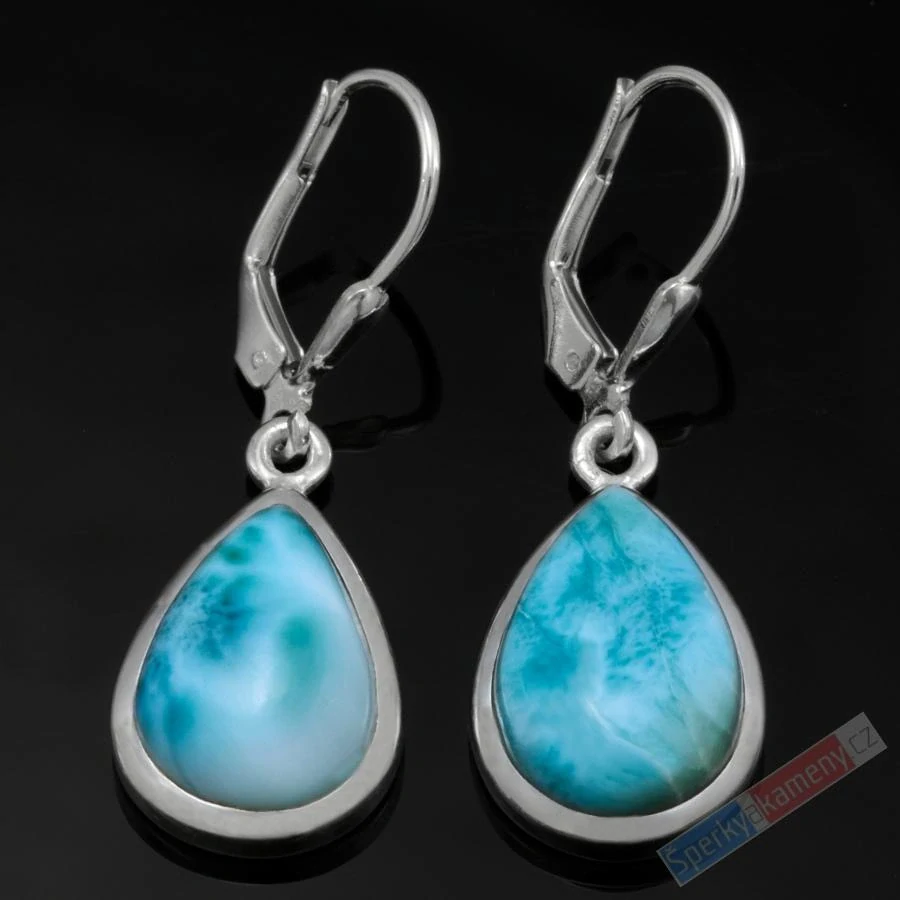 Stříbrné náušnice (Ag 925/1000) s larimarem QA, kapky cca 16 x 13 mm, RARITA (LR9085U)