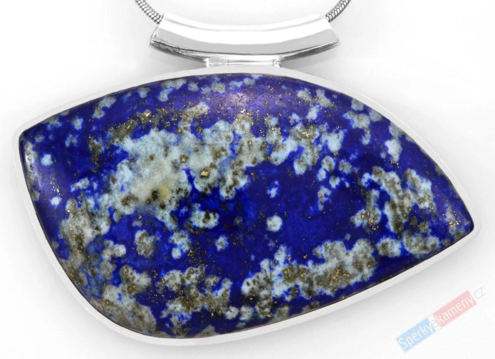 Velký stříbrný přívěsek (Ag 925/1000) s lapisem lazuli QAA, cca 35 x 59 mm, "noční zahrada plná květin a hvězd" (LL1515P)