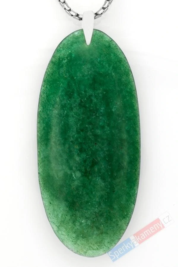 Velký přívěsek z avanturínu QA, ovál cca 56 x 26 mm, stříbro Ag 925/1000, nádherná jiskřivá jarní barva (AV3847P)