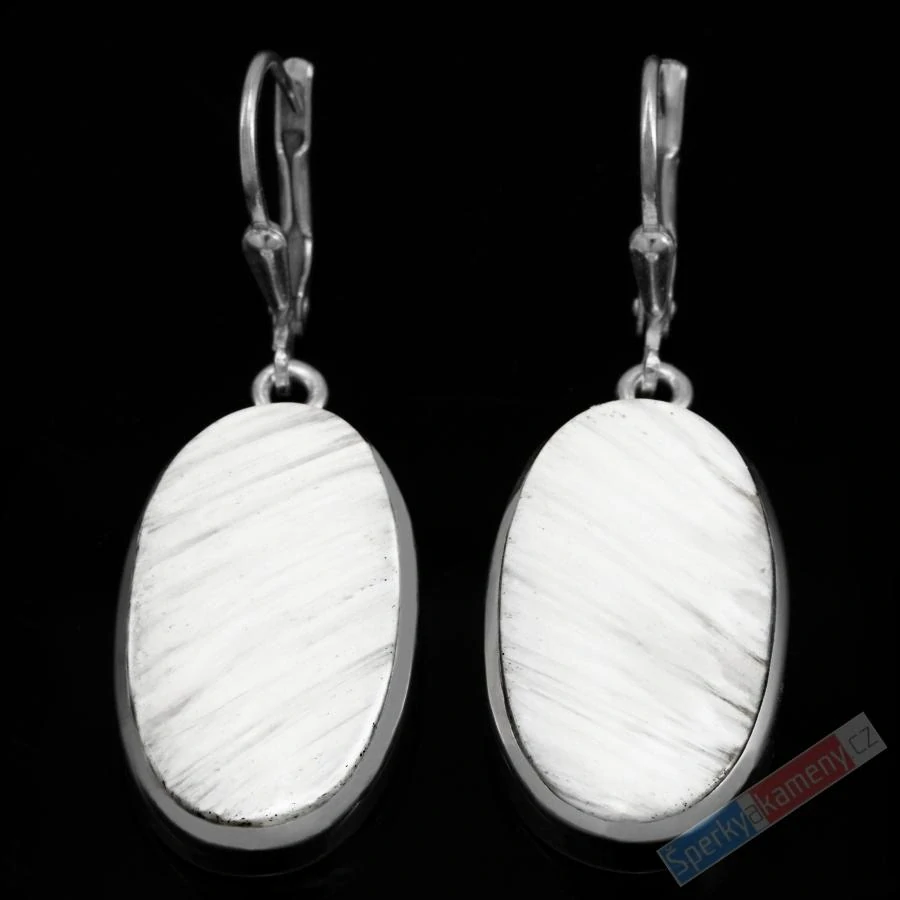 Stříbrné náušnice (Ag 925/1000) s bílým skolecitem QA, ovály cca 24 x 14 mm "andělská křídla", RARITA (SC7269U)