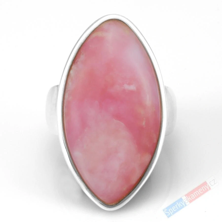 Velký stříbrný prsten (Ag 925/1000) s andským růžovým opálem QA, vel. kamene cca 34 x 18 mm, POUZE VELIKOST 57/58, RARITA (OA2119R)