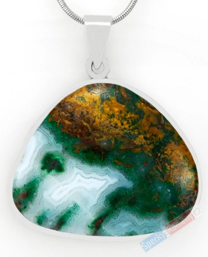 Stříbrný přívěsek (Ag 925/1000) s Gem Silica QA, cca 32 x 39 mm, RARITA (GS2426P)
