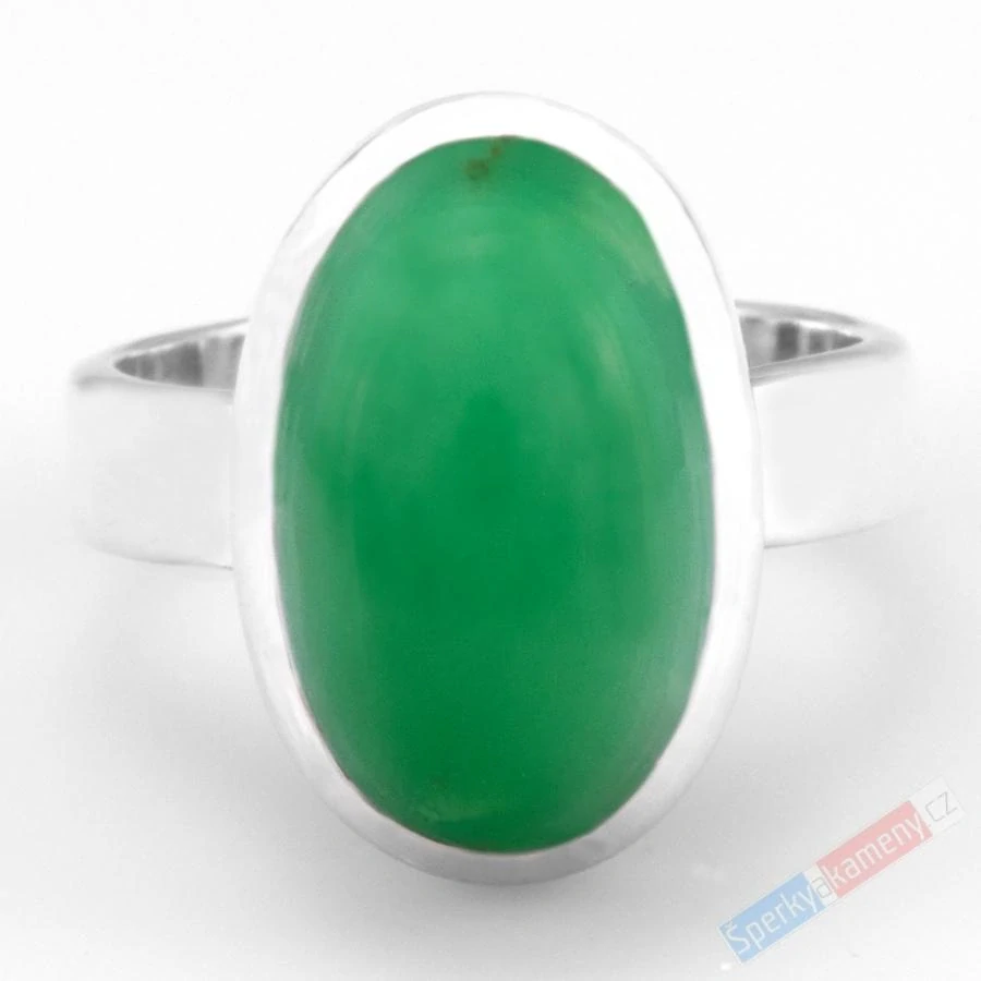 Stříbrný prsten (Ag 925/1000) s chryzoprasem QA, vel. kamene cca 19 x 13 mm, RARITA (CHR7263R)