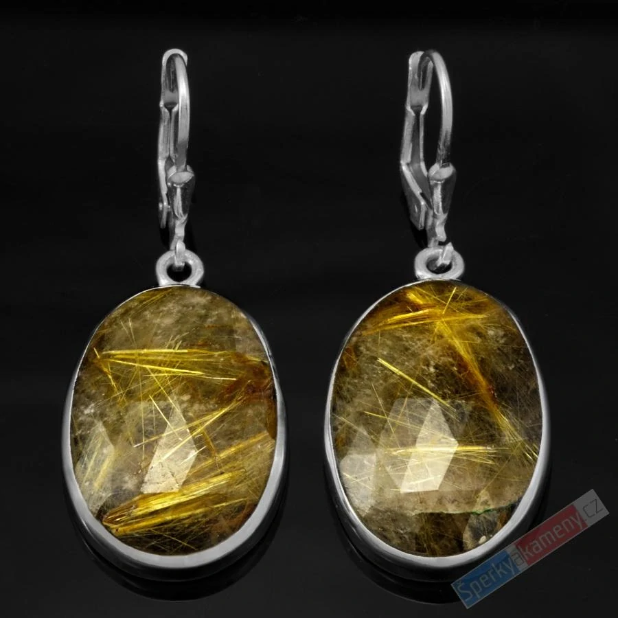 Stříbrné náušnice (Ag 925/1000) se sagenitem QA, cca 23 x 16 mm, RARITA (KRS1213U)