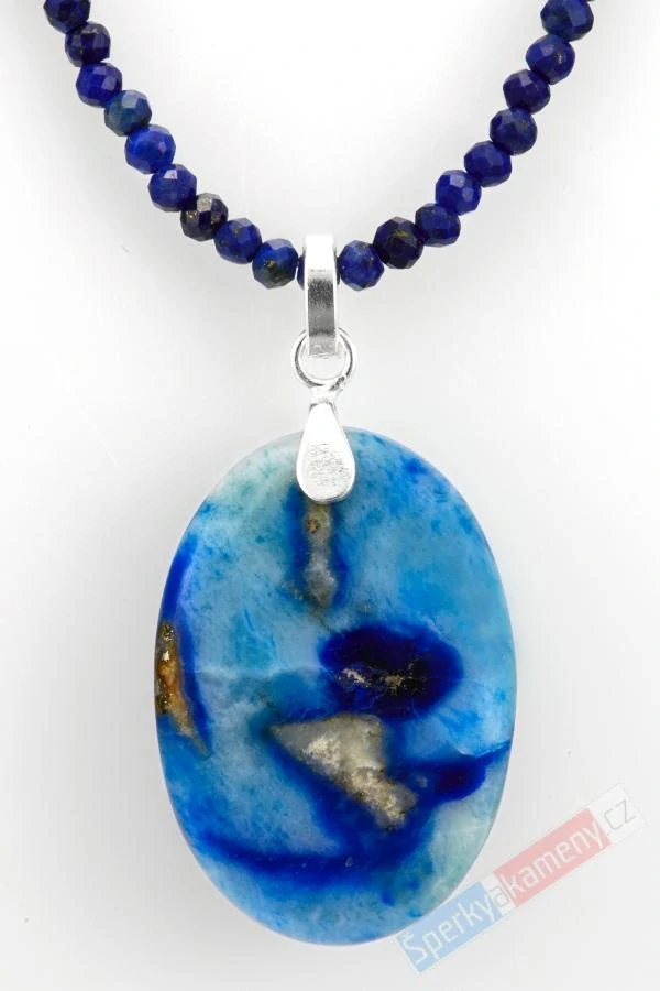 Minimalistický náhrdelník z lapisu lazuli QA s přívěskem z afghanitu QA, stříbro Ag 925/1000 "šperk pro mořskou vílu z Bandského moře" (AFL9075S)