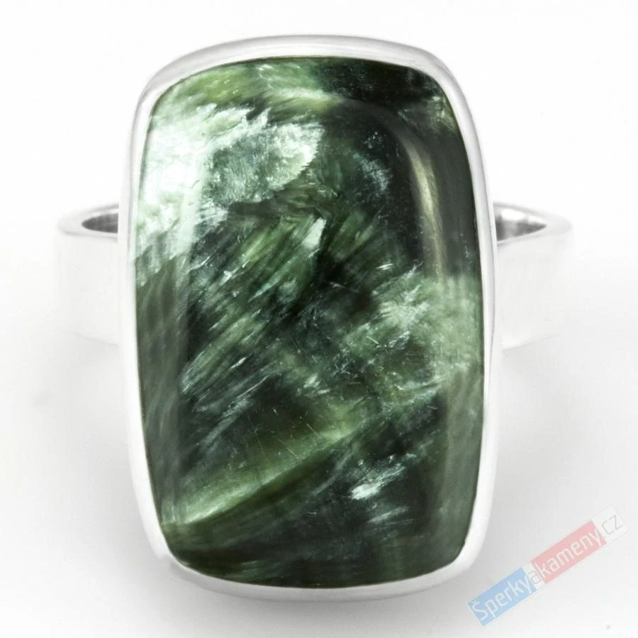 Unisex stříbrný prsten (Ag 925/1000) se serafinitem QAA, vel. kamene cca 22 x 15 mm, RARITA (SF7869R)