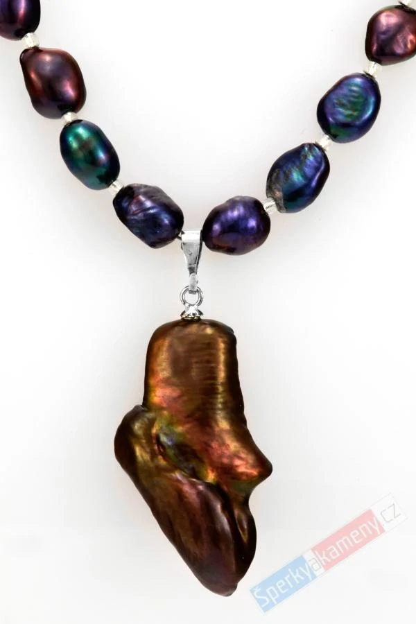 Originální náhrdelník v boho stylu ze sladkovodních multicolor perel s přívěskem z Biwa perly multicolor QA, stříbro Ag 925/1000, "Šperk pro jezerní princeznu" (PMC5384S)