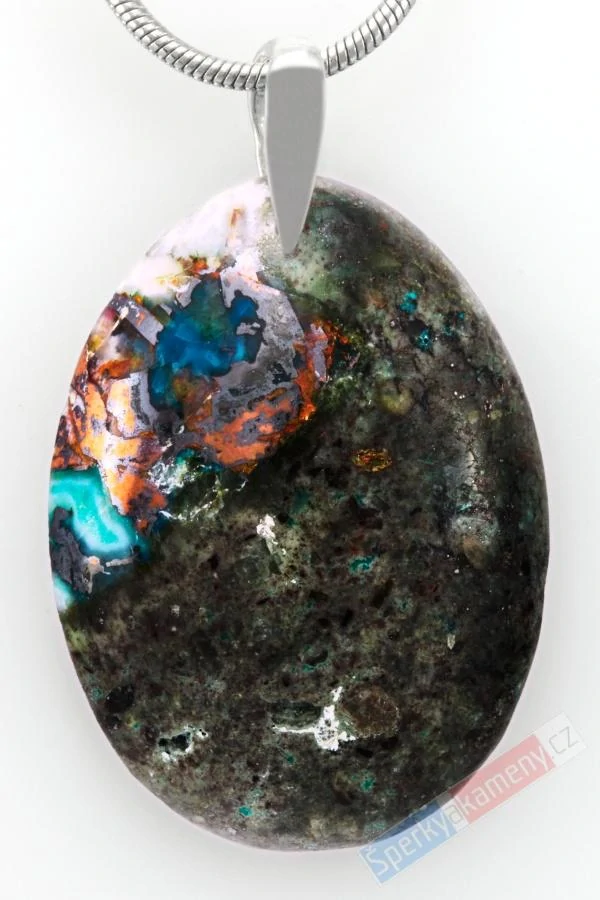 Unisex přívěsek z mědi v chalcedonu QAA, stříbro Ag 925/1000, ovál cca 29 x 22 mm, "anděl harmonie VII", RARITA (CHMC4840P)