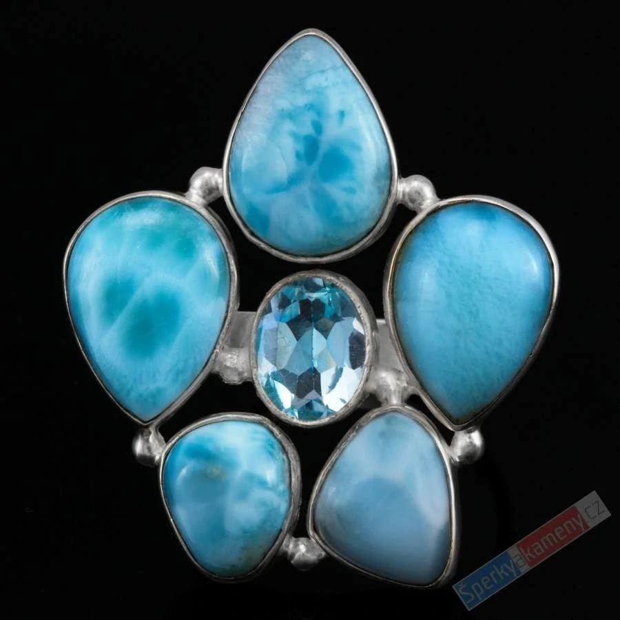 Velký originální stříbrný prsten (Ag 925/1000) s larimarem QA a Sky Blue topazem QA, cca 35 x 31 mm, RARITA (LR2117R)