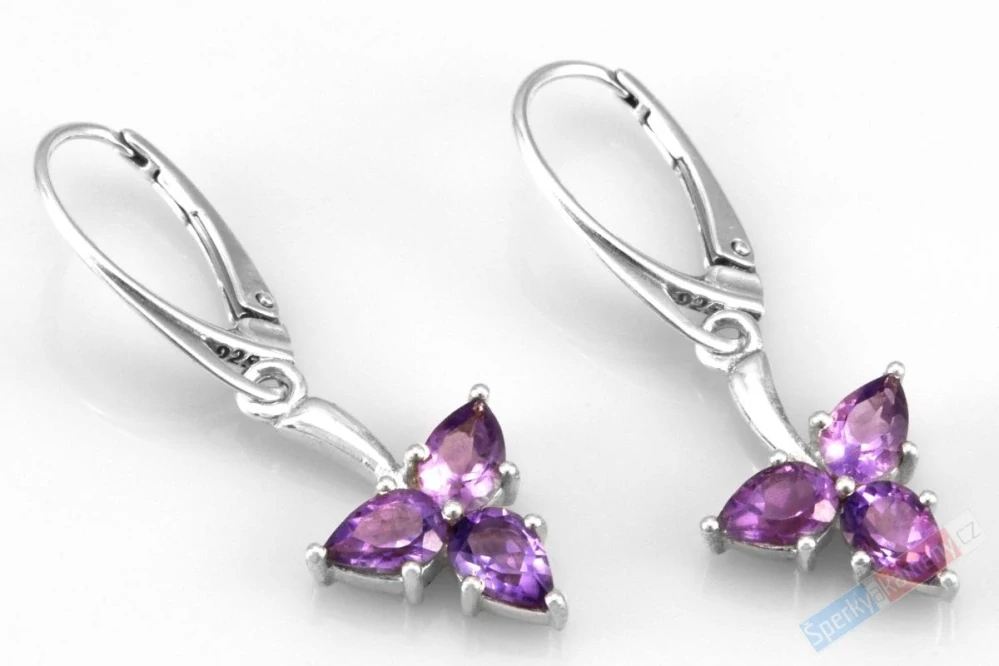 Stříbrné náušnice (Ag 925/1000) v boho stylu s broušenými ametysty QAA, celková vel. kamenů cca 11 x 11 mm, "náušnice pro princeznu II" (AM5953U)